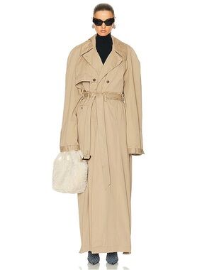 Long Beige Trench Coat with Belt